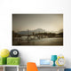 Boy Running Across A Wooden Bridge On A River With Mountains Wall Mural