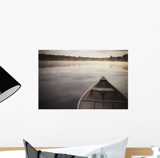 Canoe In Morning Fog On Duck Lake Wall Mural