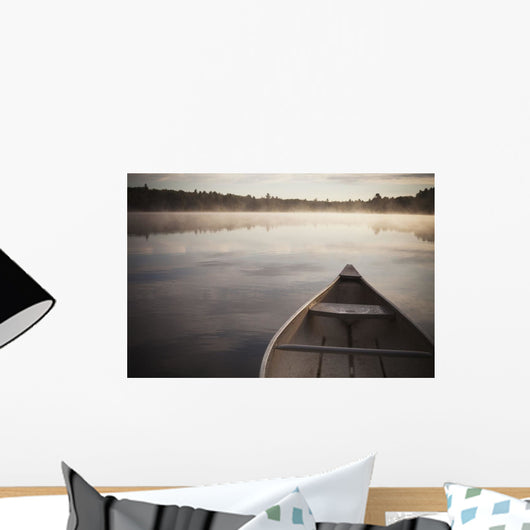 Canoe In Morning Fog On Duck Lake Wall Mural