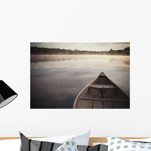 Canoe In Morning Fog On Duck Lake Wall Mural