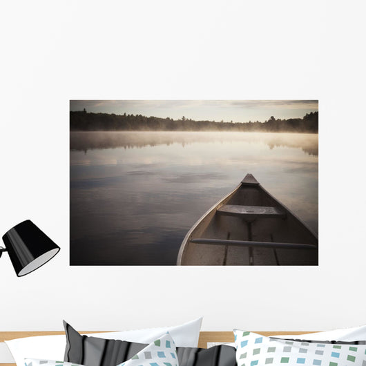 Canoe In Morning Fog On Duck Lake Wall Mural