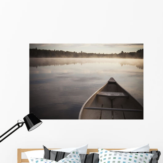 Canoe In Morning Fog On Duck Lake Wall Mural
