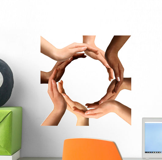 Multiracial Hands Making Circle Wall Decal