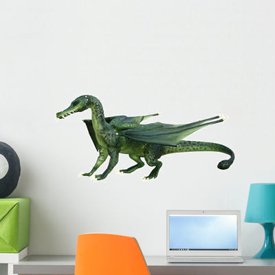 Green Fantasy Dragon Wall Decal shown on a wall