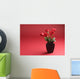 Five Roses in the Vase on the Red Background Wall Mural