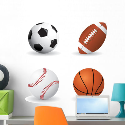 Sporty Balls Sports Wall Decal Sticker Set shown on a wall