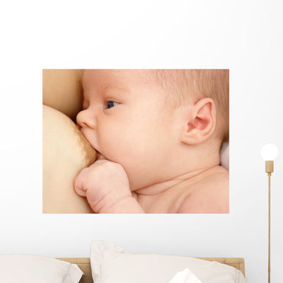 Newborn Sucks Mother's Breast shown on a wall