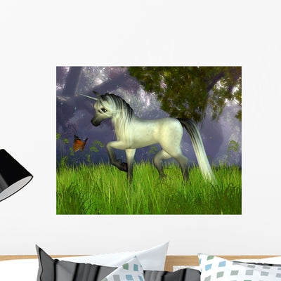 Cute Toon Unicorn with Wall Mural shown on a wall