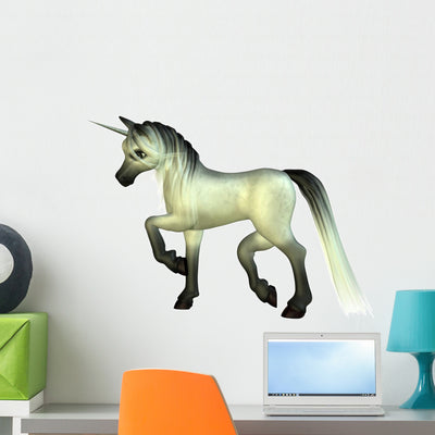Cute Toon Unicorn Wall Decal shown on a wall