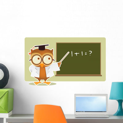 Owl Teaching Math Wall Mural shown on a wall