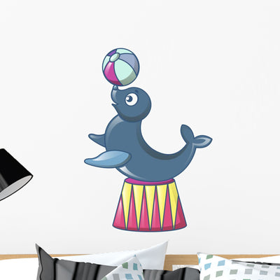 Walrus Circus Icon Cartoon Wall Decal shown on a wall
