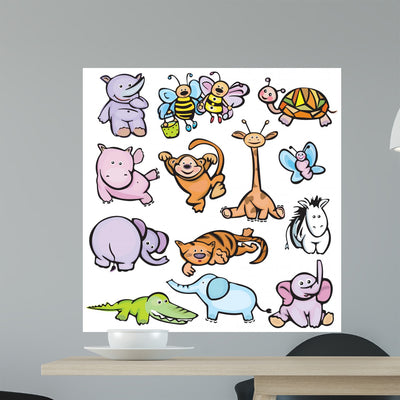 Cute Animals Wall Stickers shown on a wall