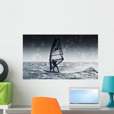 Windsurfing with Water Drops Wall Mural shown on a wall