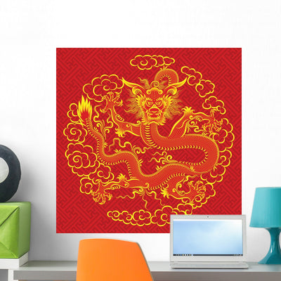 Red Chinese Dragon Wall Mural shown on a wall