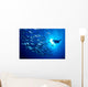 Midway Atoll, brown chub school and diver silhouette, sunburst Wall Mural