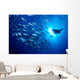 Midway Atoll, brown chub school and diver silhouette, sunburst Wall Mural