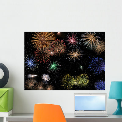 Fireworks Wall Mural shown on a wall