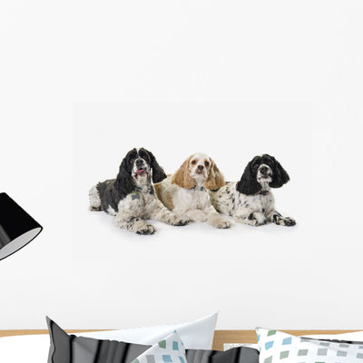 Three Cocker Spaniels White Wall Mural shown on a wall