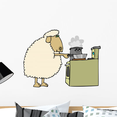 Sheep for Dinner Wall Decal shown on a wall