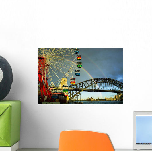 Ferris Wheel with Rainbow and Clear Sky Wall Mural