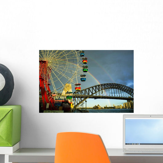 Ferris Wheel with Rainbow and Clear Sky Wall Mural