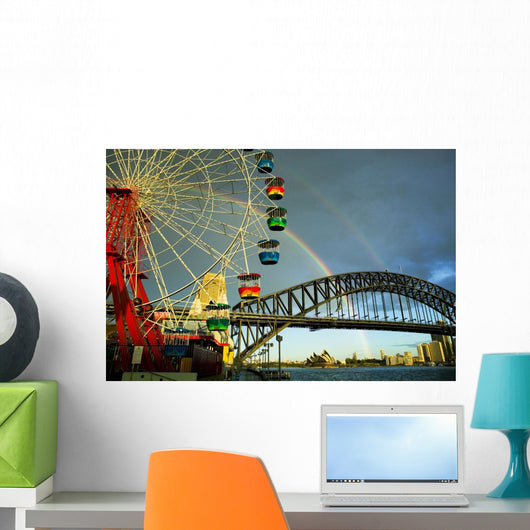 Ferris Wheel with Rainbow and Clear Sky Wall Mural