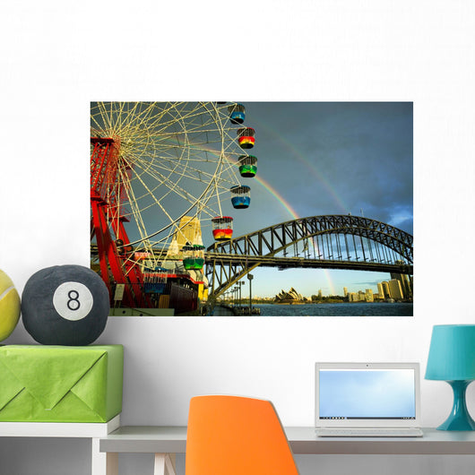 Ferris Wheel with Rainbow and Clear Sky Wall Mural