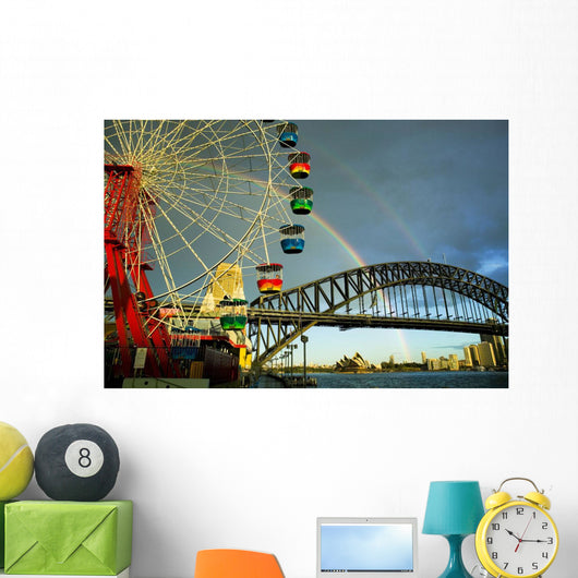 Ferris Wheel with Rainbow and Clear Sky Wall Mural