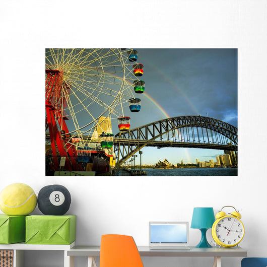 Ferris Wheel with Rainbow and Clear Sky Wall Mural