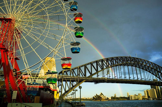Ferris Wheel with Rainbow and Clear Sky Wall Mural