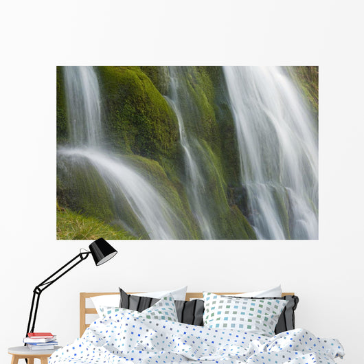 Small Waterfall Over Mossy Stones In Gleann Enich Near Aviemore Wall Mural