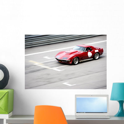 Classic Car Race Wall Mural shown on a wall