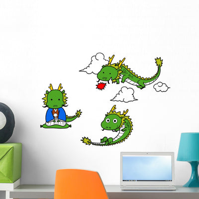 Kawaii Little Dragons Wall Stickers shown on a wall