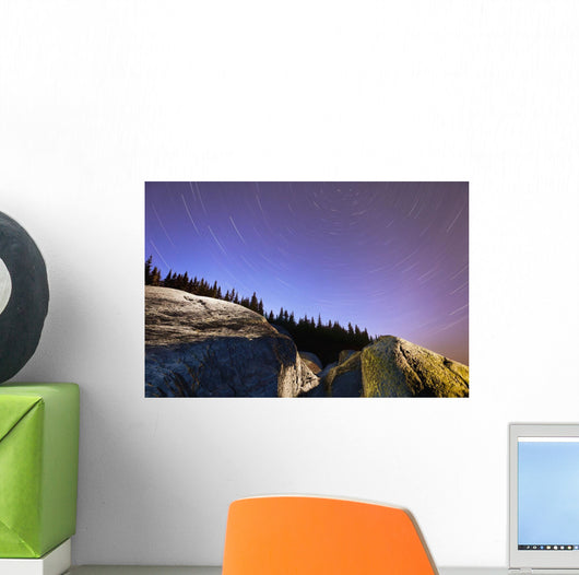Star Trails Over Rocks In Saguenay-St Lawrence Marine Park Wall Mural