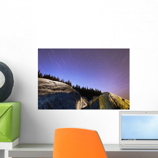 Star Trails Over Rocks In Saguenay-St Lawrence Marine Park Wall Mural