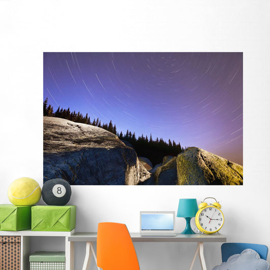 Star Trails Over Rocks In Saguenay-St Lawrence Marine Park Wall Mural
