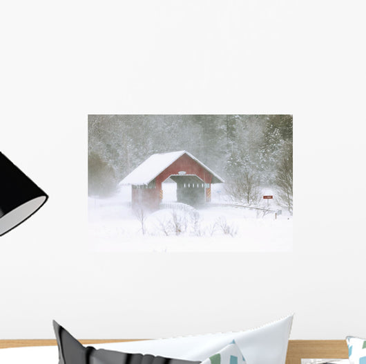 Guthrie Covered Bridge In Blowing Snow Wall Mural