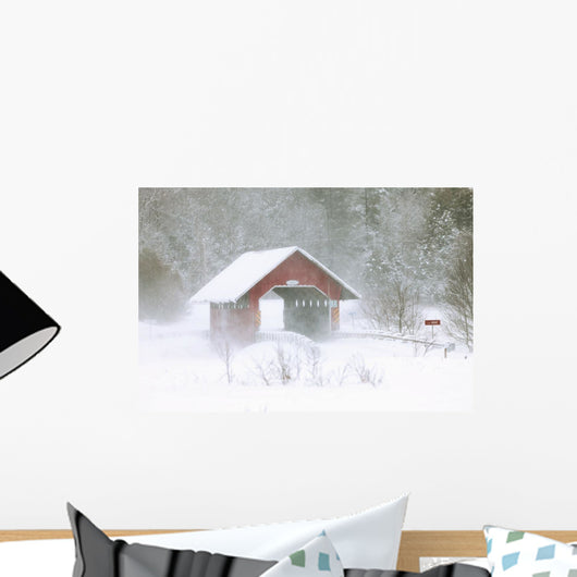 Guthrie Covered Bridge In Blowing Snow Wall Mural