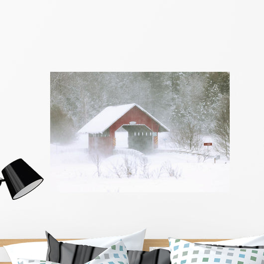 Guthrie Covered Bridge In Blowing Snow Wall Mural