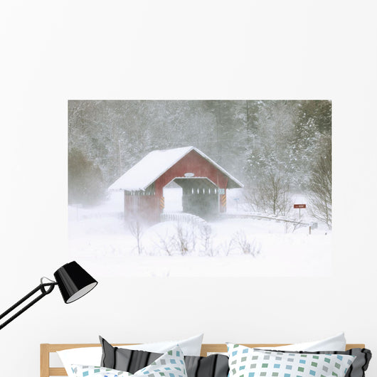 Guthrie Covered Bridge In Blowing Snow Wall Mural