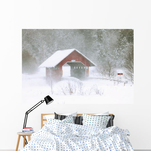 Guthrie Covered Bridge In Blowing Snow Wall Mural