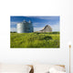 Old Barn With Metal Grain Bins Wall Mural