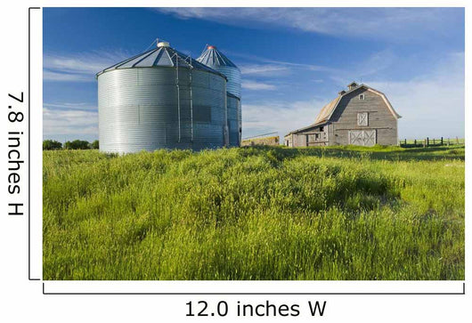 Old Barn With Metal Grain Bins Wall Mural
