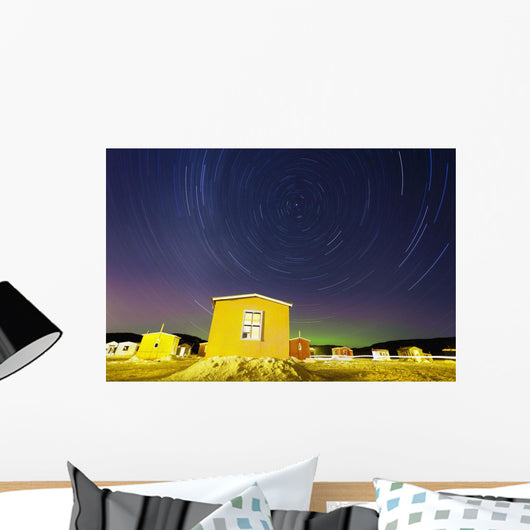 Star Trails And Ice Fishing Huts On Saguenay River Wall Mural