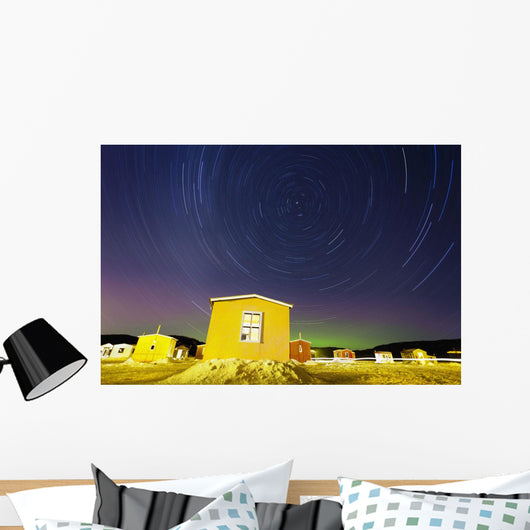 Star Trails And Ice Fishing Huts On Saguenay River Wall Mural