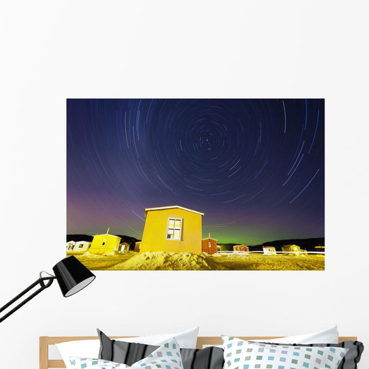 Star Trails And Ice Fishing Huts On Saguenay River Wall Mural