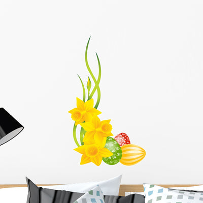 Easter Eggs and Daffodils Wall Decal shown on a wall
