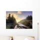 A Hiker Stands By Brook As Sunrise Burns Through The Mist Wall Mural