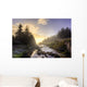 A Hiker Stands By Brook As Sunrise Burns Through The Mist Wall Mural