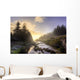 A Hiker Stands By Brook As Sunrise Burns Through The Mist Wall Mural